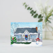 Maison de Noël mignonne, bonhomme de neige, carte  (Debout devant)