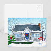 Maison de Noël mignonne, bonhomme de neige, carte  (Devant / Derrière)