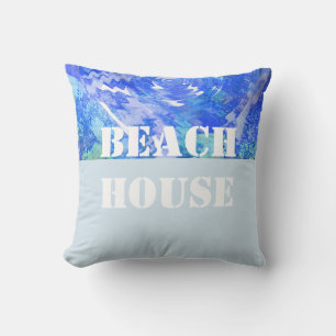 maison de plage décor coussin bleu et blanc