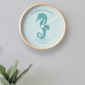 Maison de plage hippocampe sarcelle Horloge murale