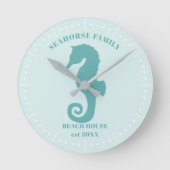 Maison de plage hippocampe sarcelle Horloge murale (Recto)