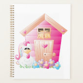 Maison de poulets et de poules roses avec fleurs (Devant)