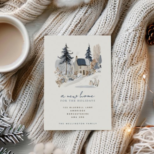 Maison d'hiver bleue Faire-part de déménagement