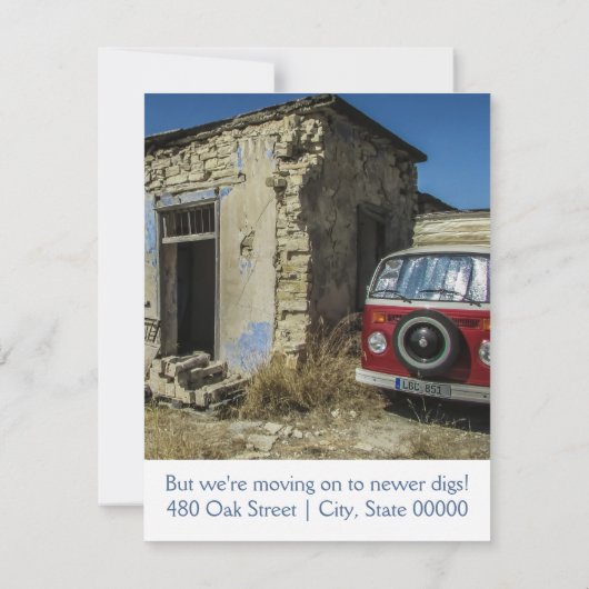 Maison Dilapidé Et Van Moving Faire-part (Dos)