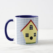 Maison d'oiseau jaune Bleu Plaid Café Mug (Gauche)