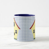 Maison d'oiseau jaune Bleu Plaid Café Mug (Centre)