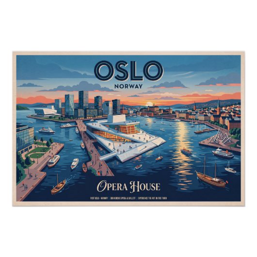 Maison d'opéra d'Oslo Affiche de voyage vintage - (Devant)