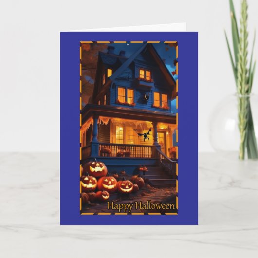 Maison effrayante avec citrouilles Carte d'Hallowe (Devant)