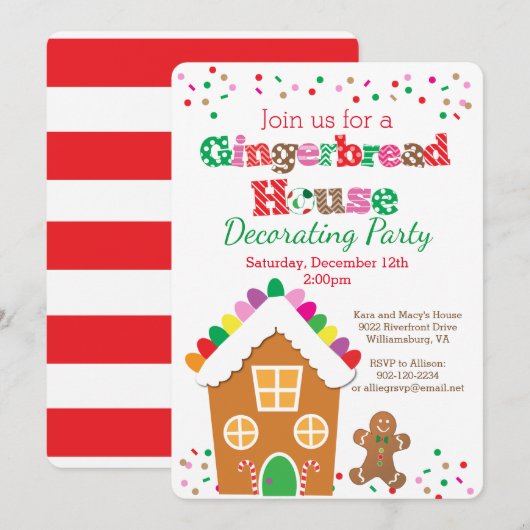 Maison en pain d'épice Décoration Fête Invitation (Devant / Derrière)