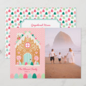 Maison en pain d'épice rose Carte de Noël (Devant / Derrière)