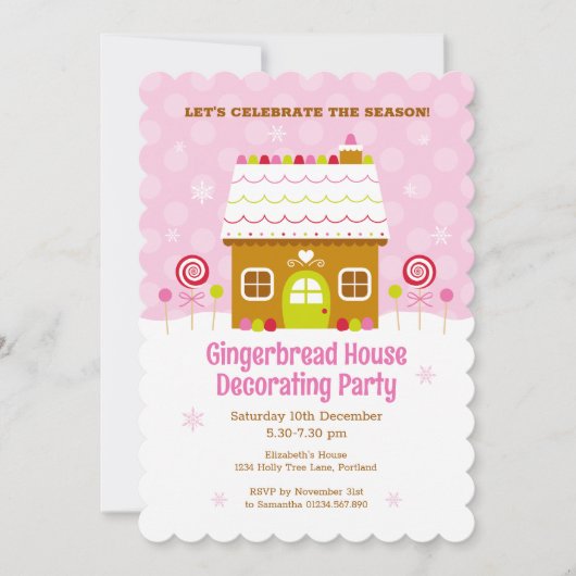 Maison en pain d'épice rose Décoration Invitation (Devant)