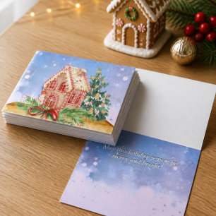 Maison en pain d'épices de Noël Carte de vœux aqua