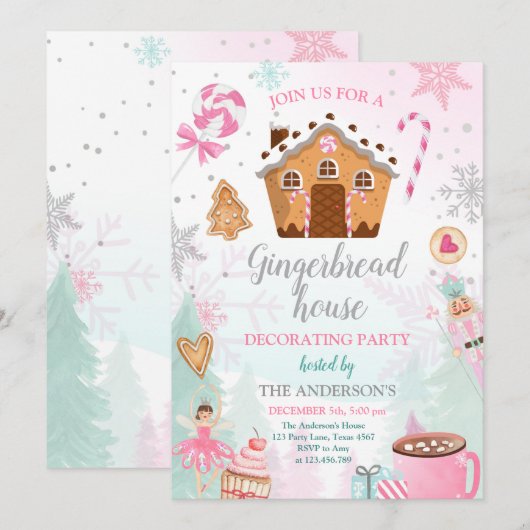 Maison en pain d'épices Décoration Invitation de f (Devant / Derrière)