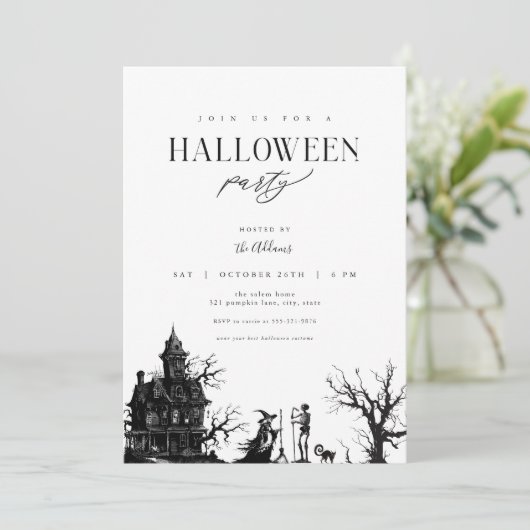 Maison Hantée Adulte Halloween Invitation de fête  (Debout devant)