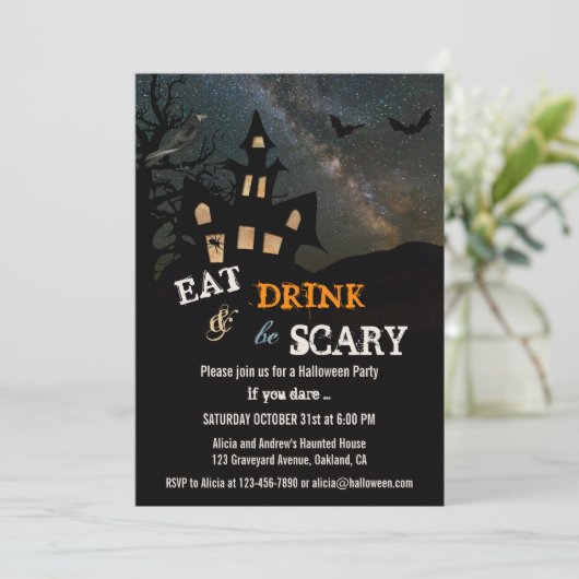 Maison Hantée Dîner d'Halloween Invitation (Debout devant)