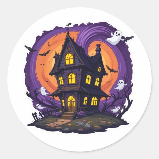 Maison hantée effrayante autocollant Halloween fan (Devant)