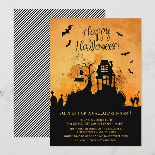 Maison Hantée éffrayante Halloween Fête Invitation (Devant / Derrière)