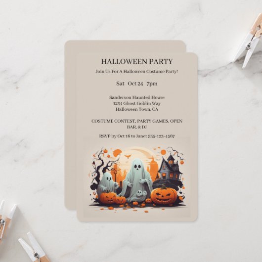 Maison hantée Halloween Fête Invitation (Devant/Arrière en situation)