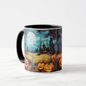 Maison Hantée Pleine Lune Citrouilles Mug Hallowee (Devant gauche)