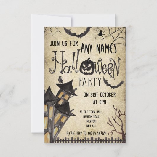 Maison hantée Vintage Halloween Invitations (Devant)
