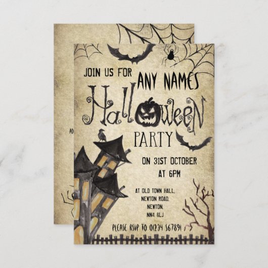 Maison hantée Vintage Halloween Invitations (Devant / Derrière)