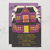 Maison hantée violet Invitation fête d'anniversair (Devant / Derrière)