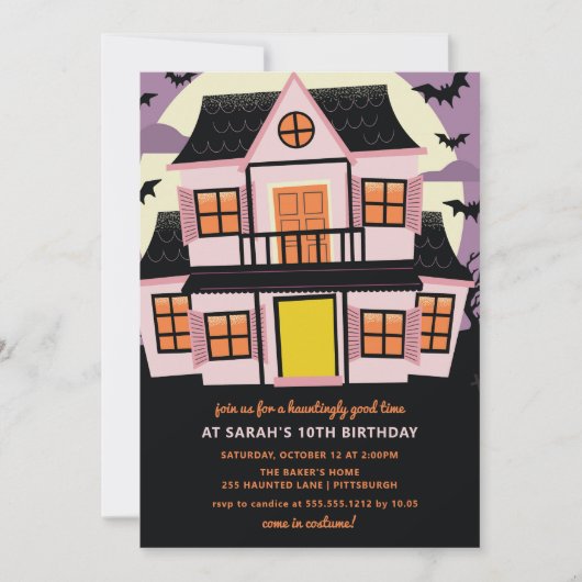Maison Rose Cute Haunted Anniversaire Invitation f (Devant)