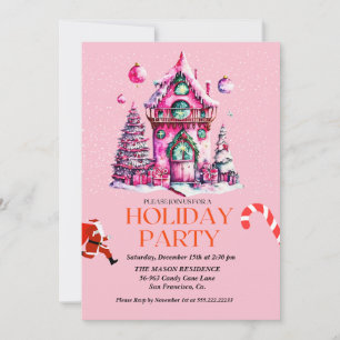 Maison rose Noël Invitation