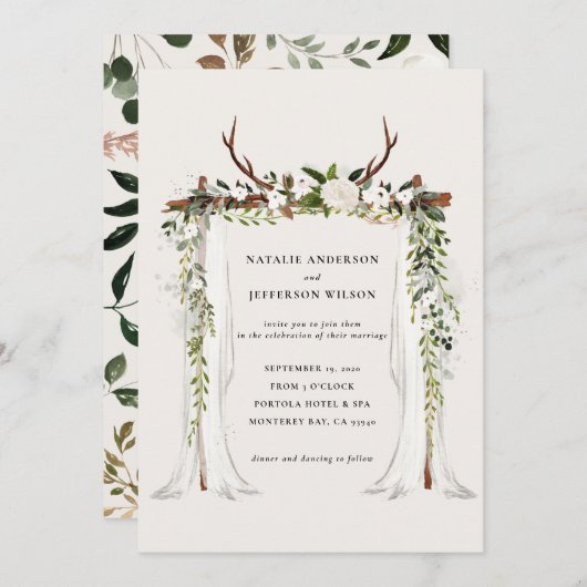 Maison rustique ferme cerf feuillage invitation ma (Devant / Derrière)