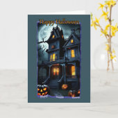 Maison victorienne avec Balcon Carte d'Halloween (Fleur jaune)