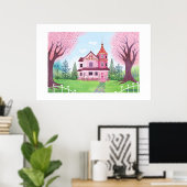 Maison victorienne rose en grande impression (Bureau à domicile)
