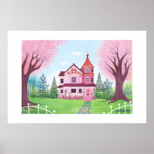 Maison victorienne rose en grande impression