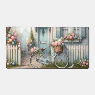 Maisonnette Bleue avec Vélo et Panier de Fleurs Pr