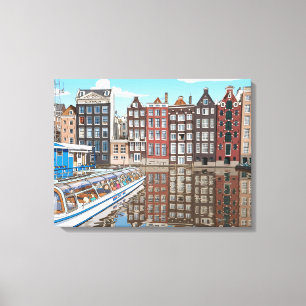 Maisons au bord d'un canal d'Amsterdam sur toile