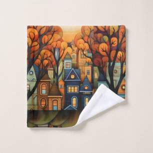 Maisons colorées et arbres à l'automne