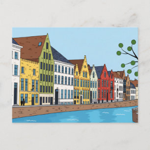 Maisons côté canal de Bruges vue carte postale