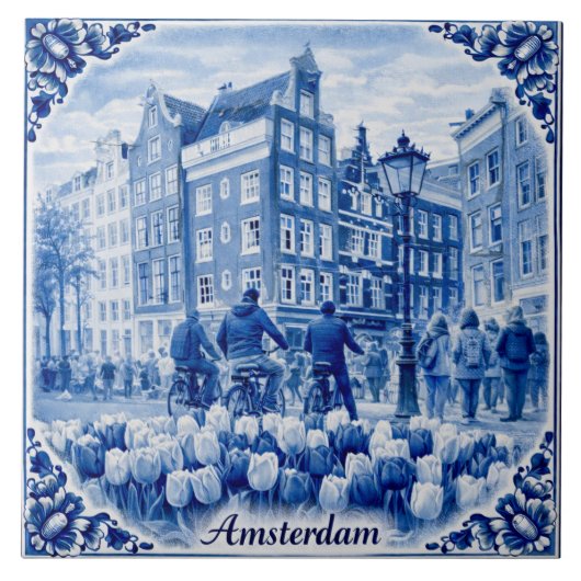 maisons d'Amsterdam carreau de style Delft Blue (Devant)