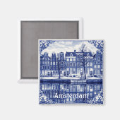 maisons de canal d'Amsterdam aimant carré (Recto/Verso)