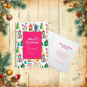 Maisons de Noël mignonnes Carte de vacances pliée