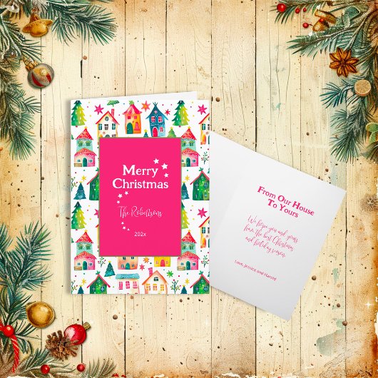 Maisons de Noël mignonnes Carte de vacances pliée