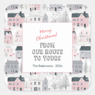 Maisons de Noël vintage rose blanc gris Stickers