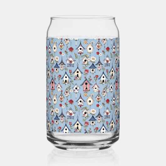 Maisons d'oiseaux en patchwork floral et fond bleu (Recto)