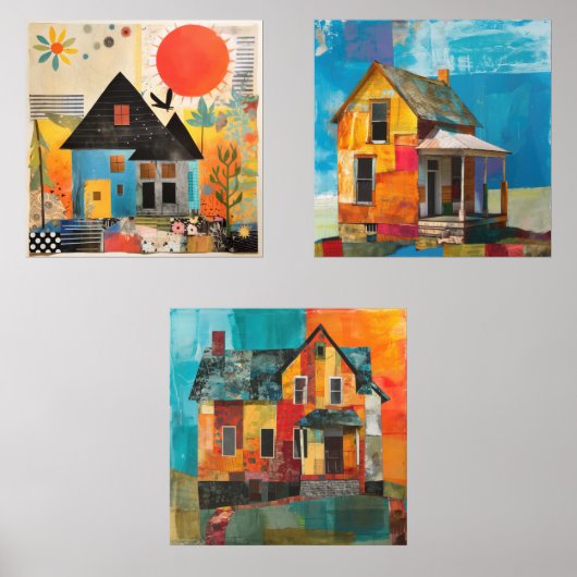 Maisons en collage de pièces et de textures (Recto)