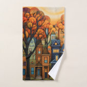 Maisons et arbres colorés en automne (Serviette à main)