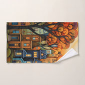 Maisons et arbres colorés en automne (Serviette à main)