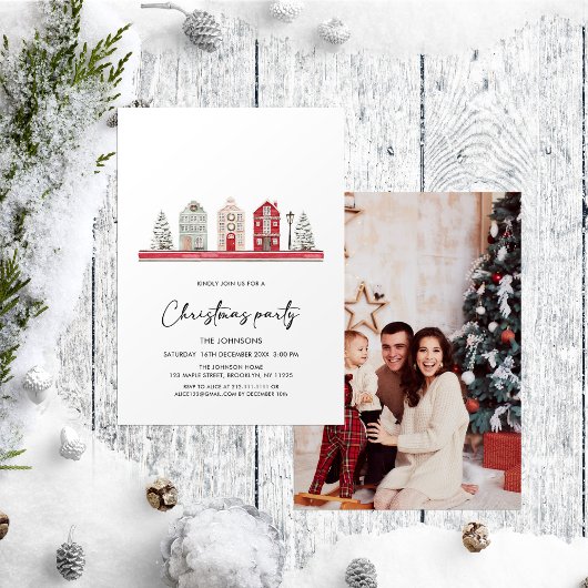 Maisons mignonnes Photo Noël Invitation