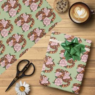 Maisslang roze bloemen groen cadeaupapier