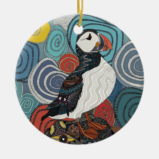 maïswandpuffin keramisch ornament (Voorkant)