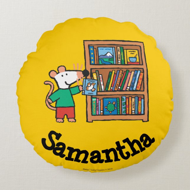 Maisy en boekenplank rond kussen (Voorkant)