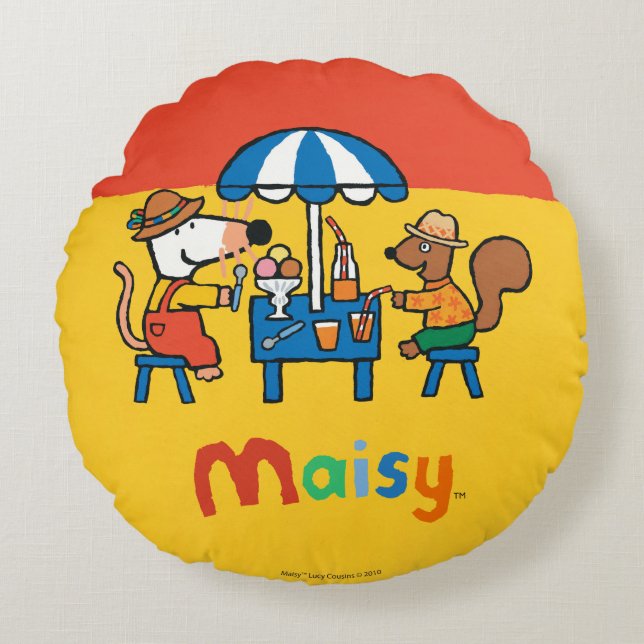 Maisy en Cyril Snacktime in het strand Rond Kussen (Voorkant)